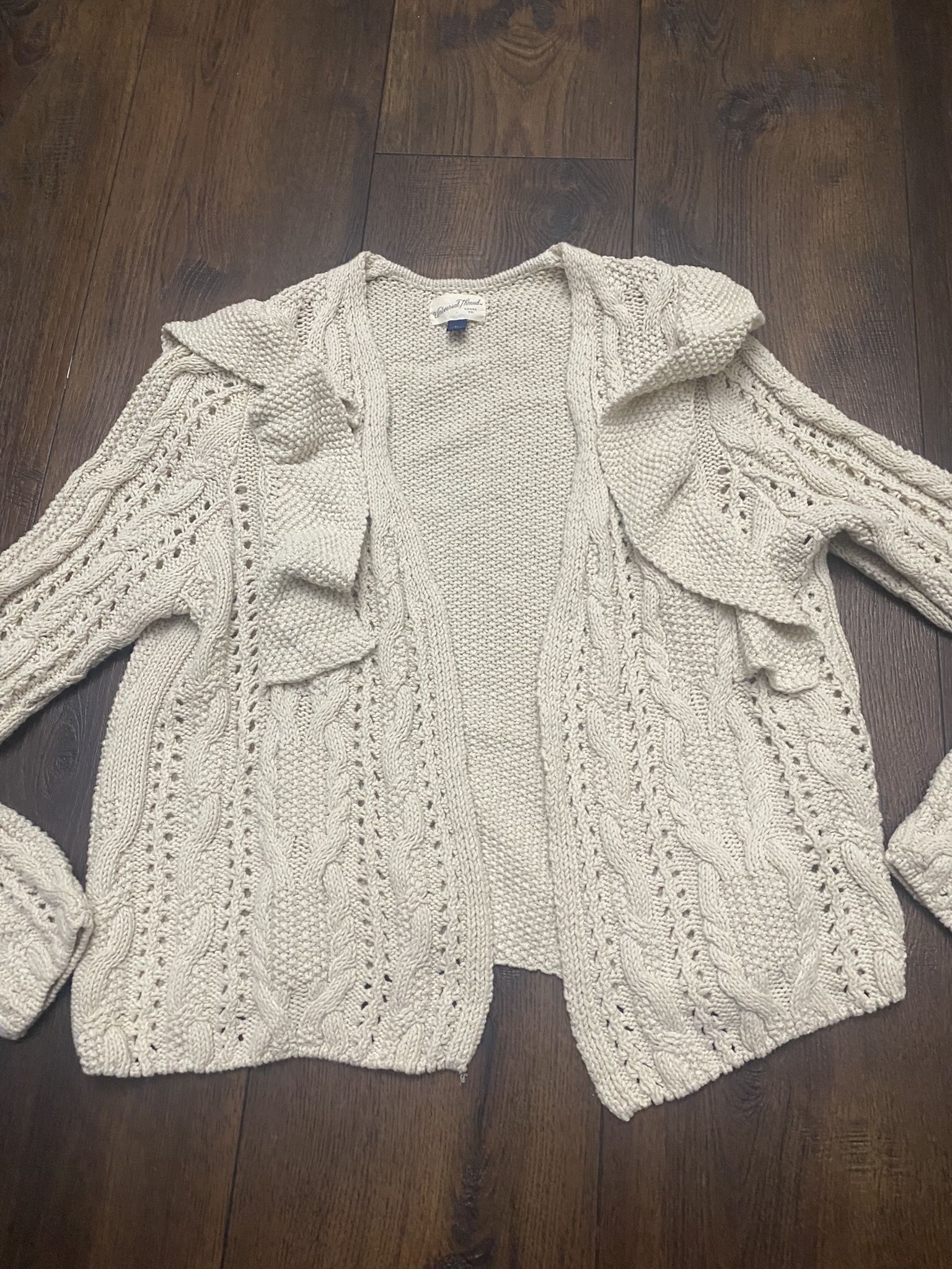 Womans Biege Ruffle Cardigan Size XL By Universal Thread # 15