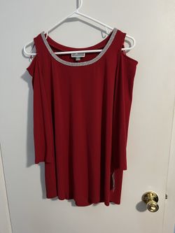 Beautiful New Red Top With Rhinestone Neck
