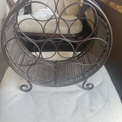 Vintage Round Metal 7 Bottle Wine Rack