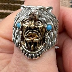 New Vintage Style Stainless Indian Head Wolf Chief Ring Many Sizes Available