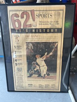 Mark Mcguire 62 Run Home Season Record Breaker 1998 Palm Beach Post Sports Section Framed