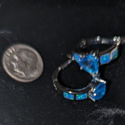Fire Opal And Blue  Topaz Earrings Sterling Silver. 