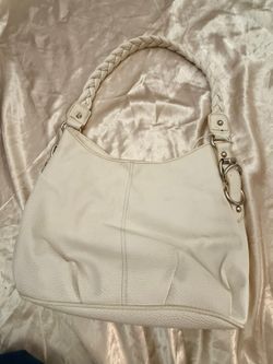 White Braided Handle Hobo Shoulder Bag