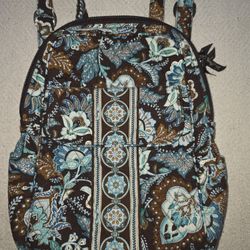 CLEAN!! Vera Bradley Backpack Blue Brown Floral Have Blue Paisley Quilted Cotton