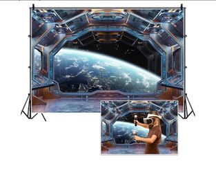 New 12x8ft Spaceship Interior Backdrop Planets Spacecraft Cabin Planet Futuristic Universe Galaxy Photography Background Birthday Party Space Expediti