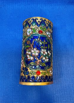 Stunning Brass And Cloisonné Cup With Vibrant Colors 