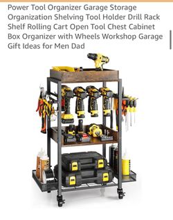New tool organizer cart, W wheels, drill, rack, shelves, and baskets