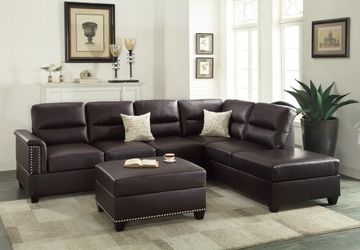 Espresso bonded leather 3pc sectional w/free ottoman