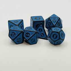 D&D Antique Blue & Black 7 Dice Set Poly RPG Dungeons Dragons AD&D