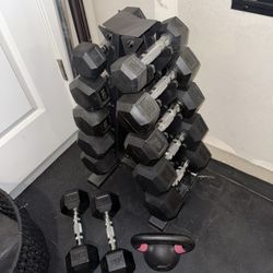 Complete Dumbbell Set w/ Rack (5–25 lb Pairs) + Kettlebell