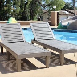 Set of 2 Outdoor Lounge Chairs – Gray Wood Texture | Brand New