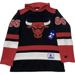 Starter Chicago Bulls Pullover Hockey Hoodie Sweatshirt Mens Small New Black