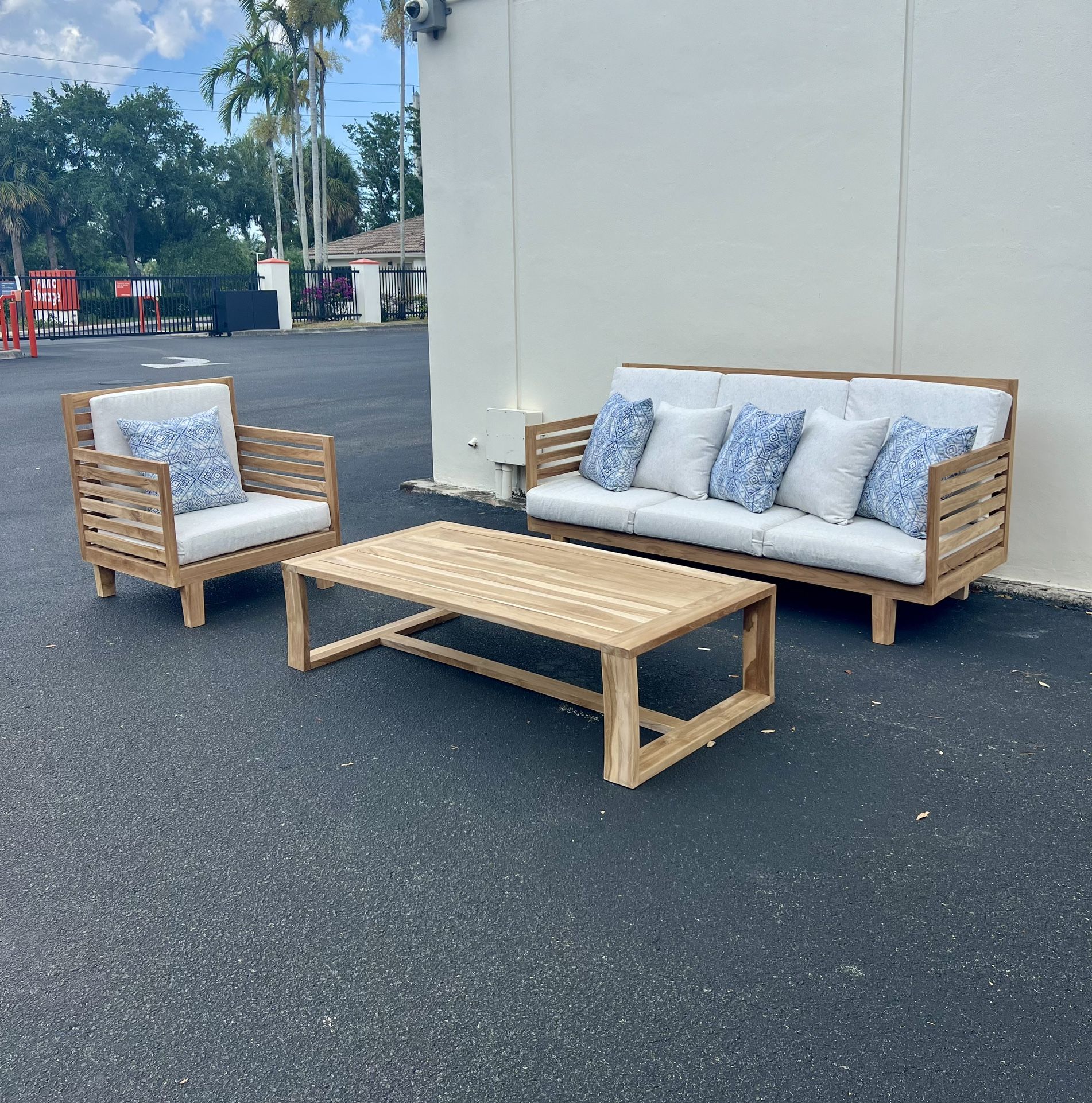 New TEAK Patio Set With Sunbrella Cushions