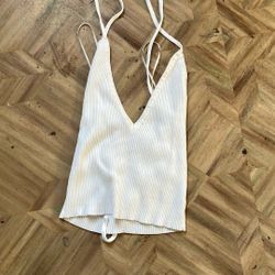 White V Neck Halter Crop Top