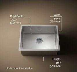 Kohler
Strive 24" Single Basin Undermount 16-Gauge Stainless Steel Kitchen Sink with SilentShield