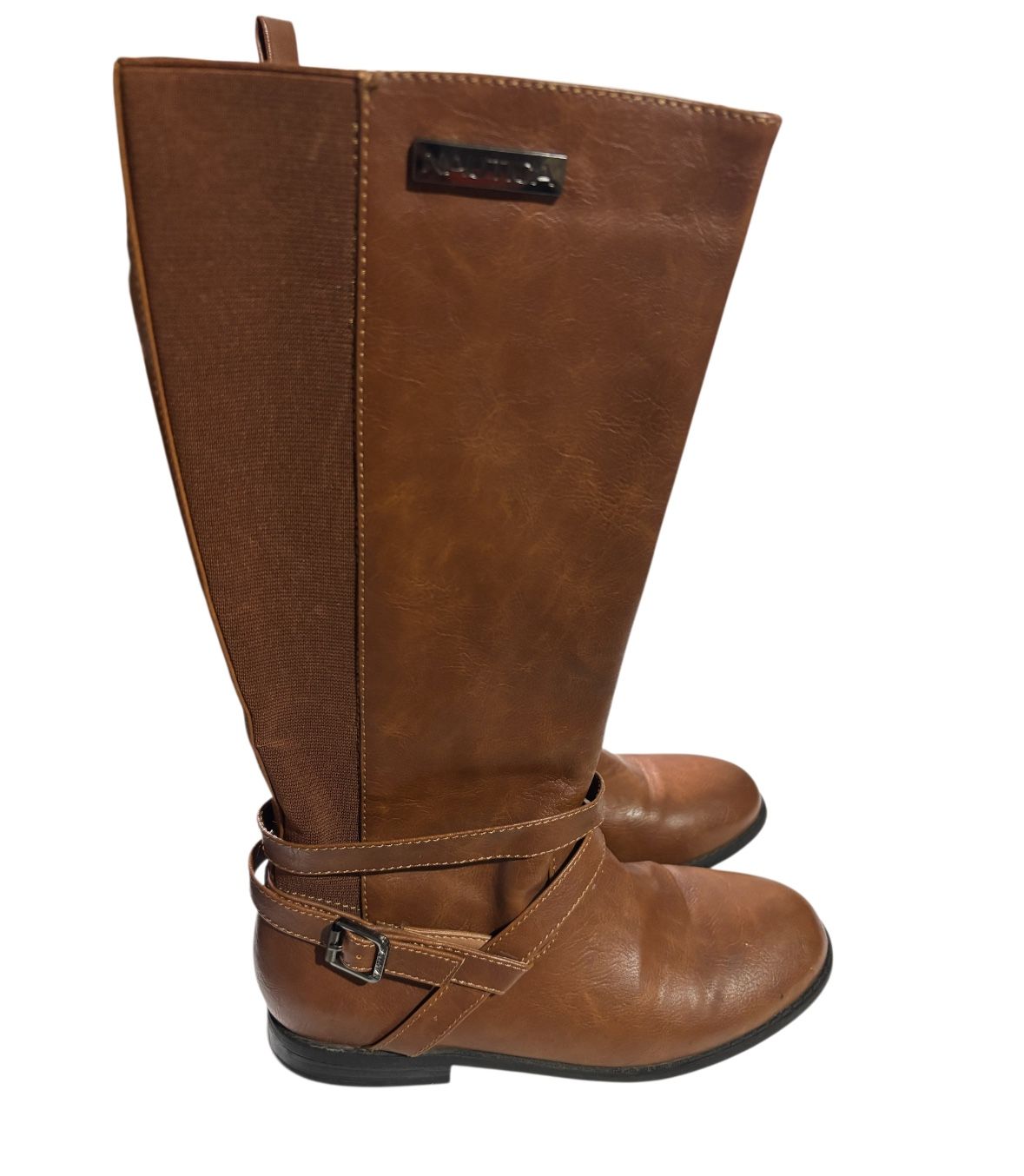 Nautica Womens Block Heel Knee High Boots Solid Strap Brown, Size 5