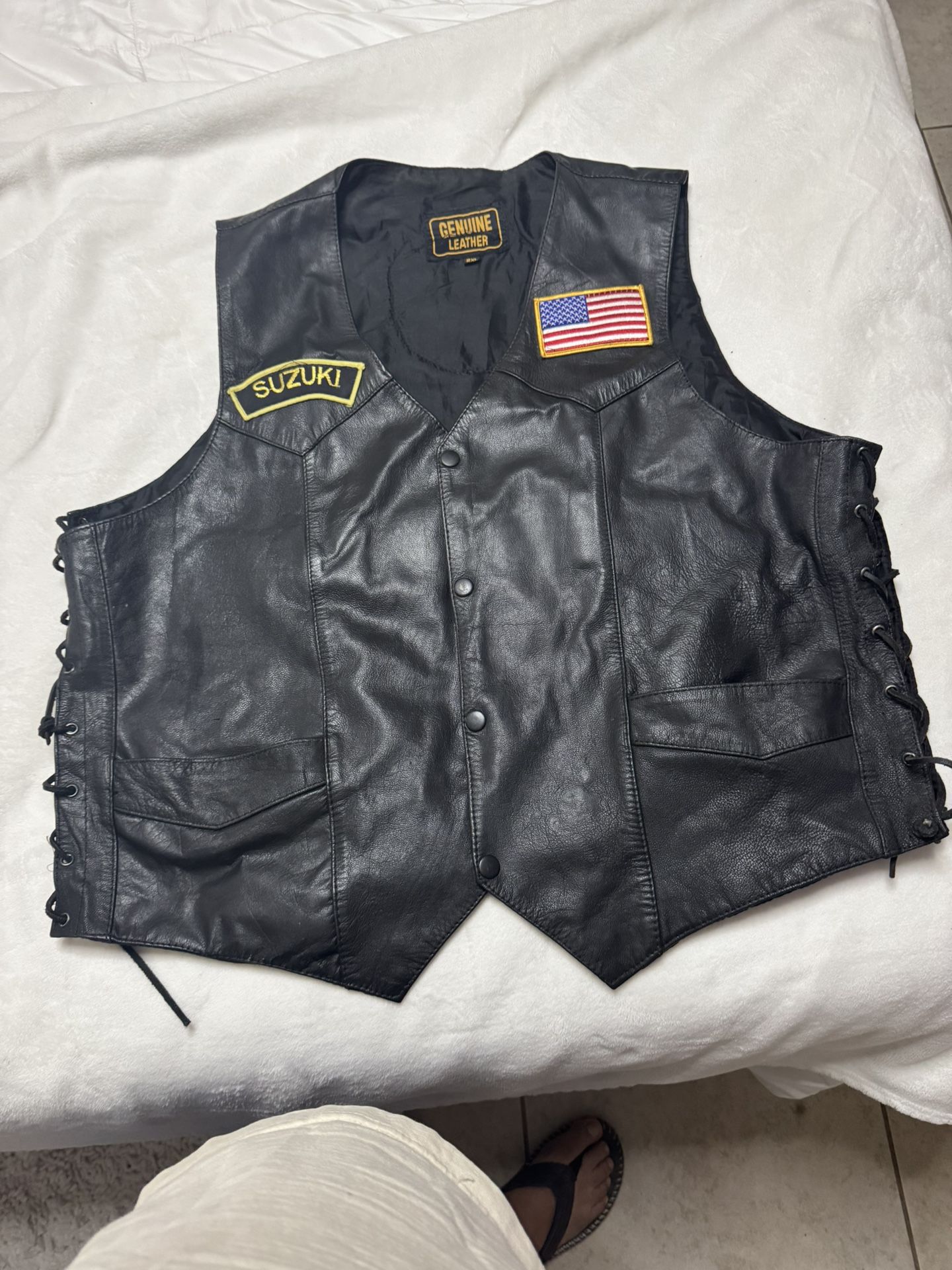 Black Leather Biker Vest