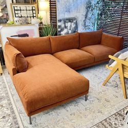 Free Delivery NEW IN-BOX AllModern Sectional Sofa in Terracotta Upholstery Fabric (MSRP $2,599+tax)