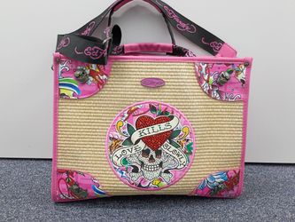 Ed hardy pink tattoo shoulder hand bag
