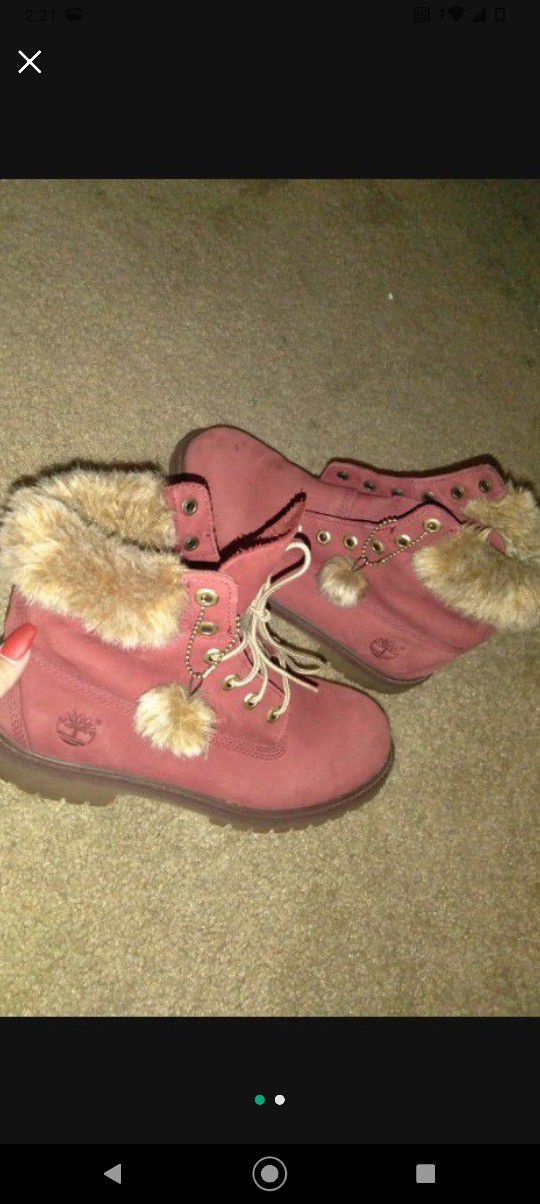 Timberland Boots With Fur Burgundy 