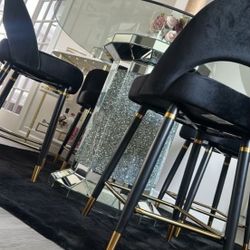 Glam Mirror Counter Height 5 Piece Set With A Faux Crystal Inlay Black Or Grey Velvet With Gold Accents Brand New In Box Firm $1,160