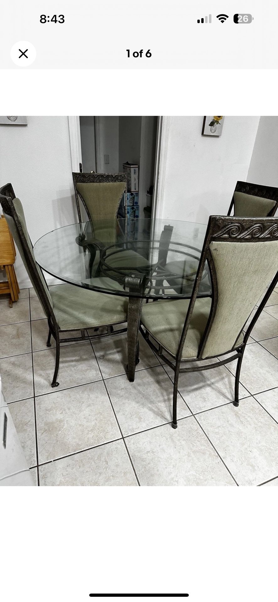 Glass Top Dining Table Set w/ 4 Chairs – Metal Frame