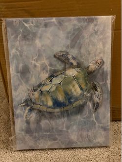 Sea Turtle Canvas Wall Art – Coastal Framed Wall Decor – 16” x 12”