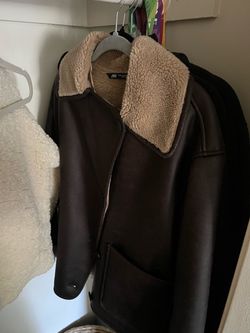 ZARA Brown Faux Leather Sherpa Coat