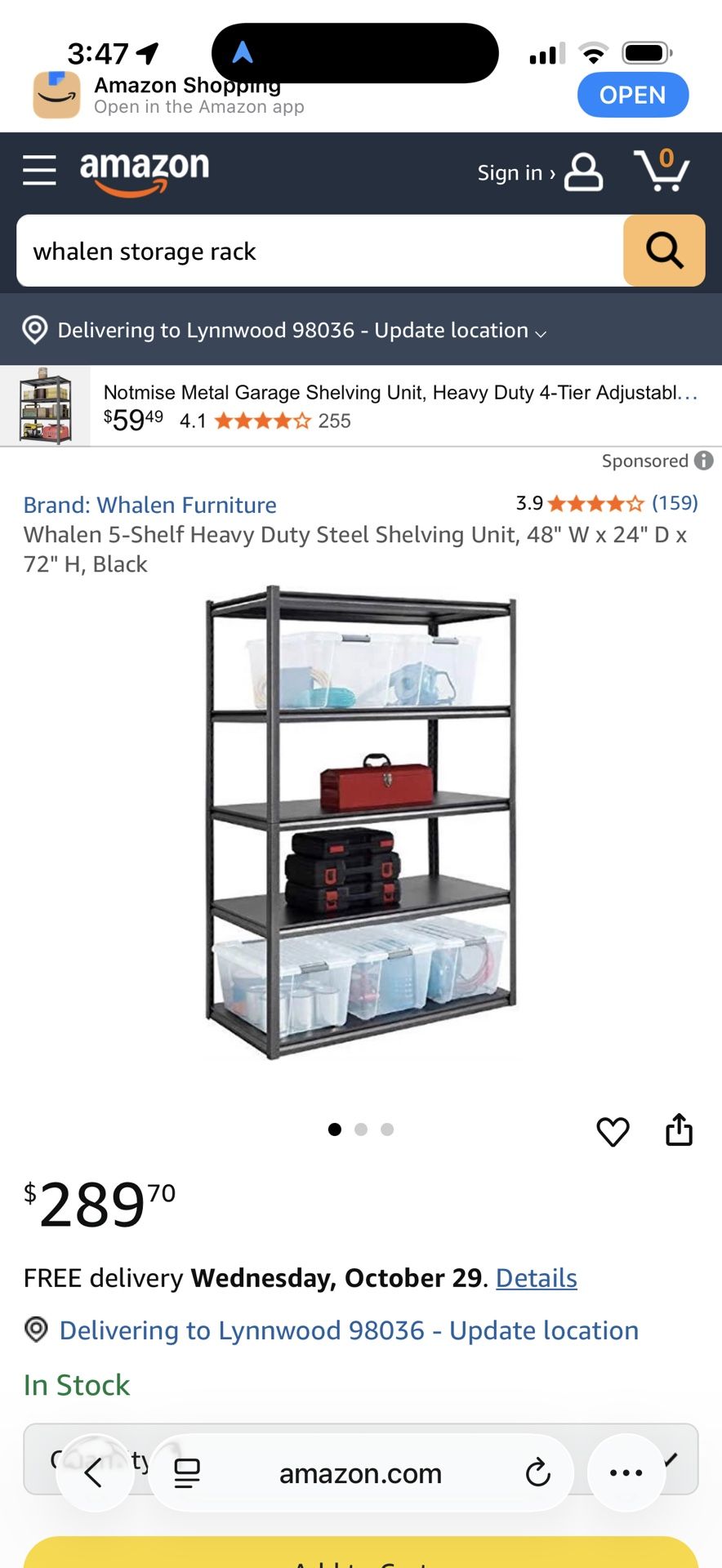 Whalen 5 Tier Storage Rack 24x48x72