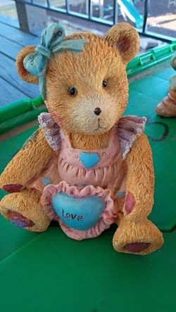 Resin Teddy Bear piggy bank with Love Heart
