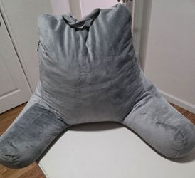 Gray Plush Reading Pillow with Armrests