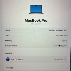 2021 14” MacBook M1 Pro Chip 500gb