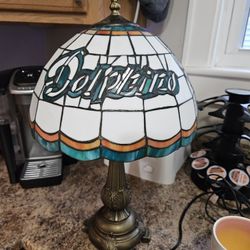 Miami Dolphins Tiffany Lamp by The Memory Company, 19.5-in Bronze Table Lamp with Stained Glass