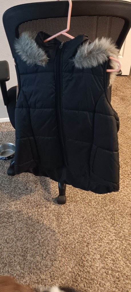 Black Vest With Fur Lined Hoodie