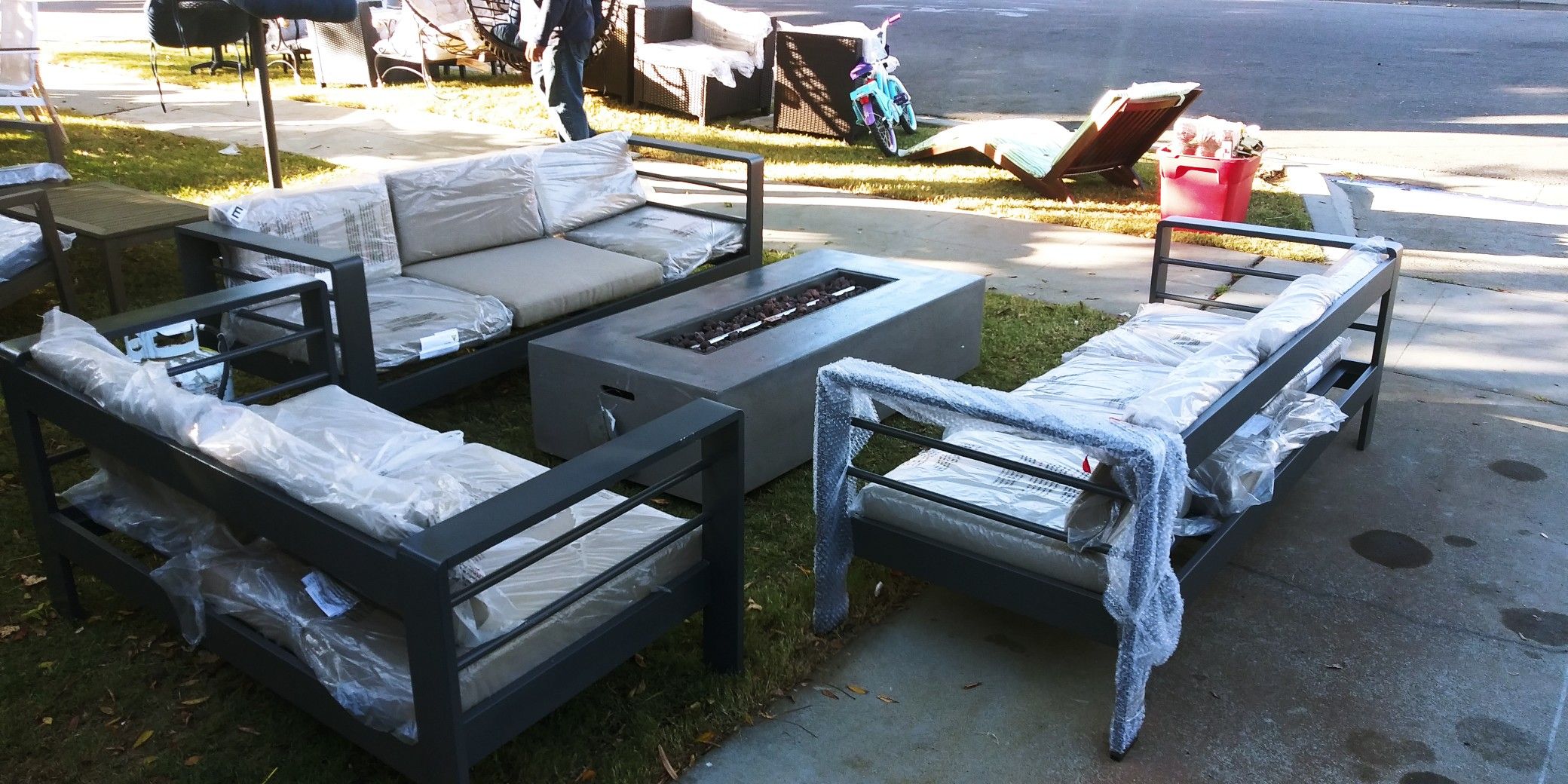 Brand new patio set with fire pit table all for $600