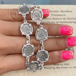Atocha silver coin bracelet 7” long
