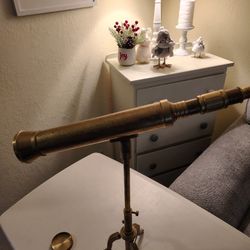 Vintage Ornate Brass 17" Telescope/Spyglass with Tripod And Lens Cover