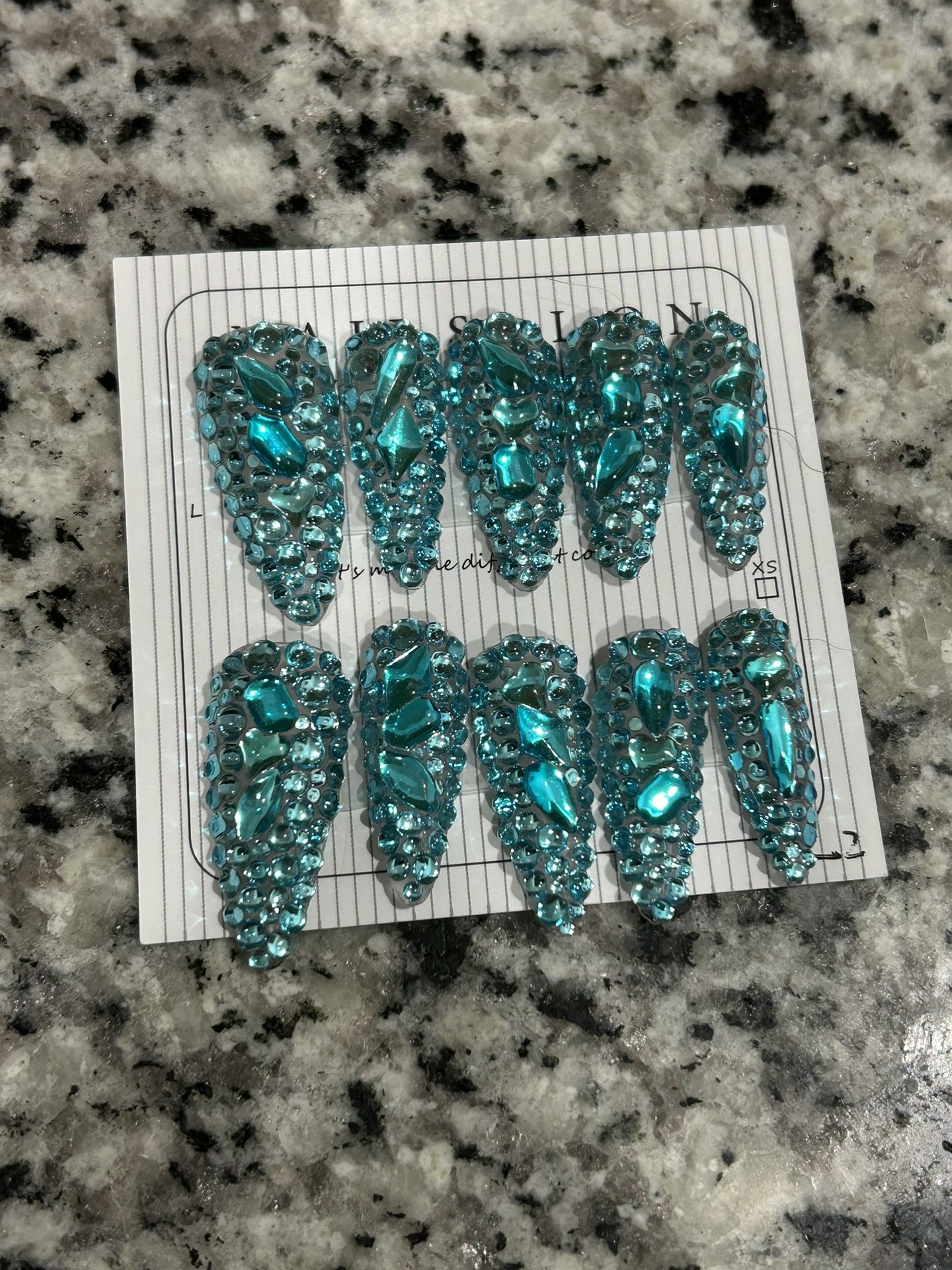 Blue Bling Crystal Nails