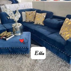 NEW JOY VELVET SECTIONAL WITH OTTOMAN AND FREE DELIVERY 
