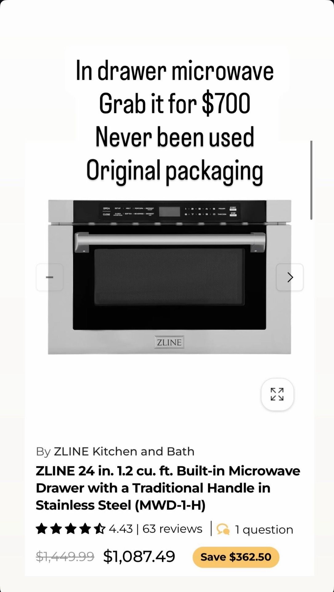 Zline drawer microwave brand new