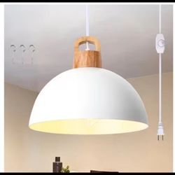 1-Light White Modern Pendant Light Fixture w/Plug in Switch (No Bulbs Included)