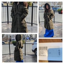 Kensie NWT Large Fit And Flare Olive Puffer Parka Coat 