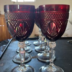 8 Ruby Red Crystal Glasses By Cristal D'Arques-Durand