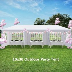  10'x 30' White Gazebo Wedding Party Tent Canopy with 6 Windows & 2 Sidewalls-8