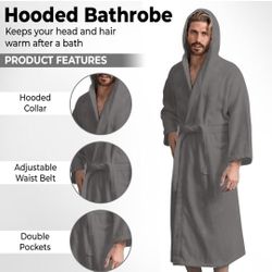 KAHAF COLLECTION
Men’s Hooded Bathrobe, 100% Cotton Terry Bathrobe, Spa Style Bath Robe, Absorbent Shower Robe, Lig