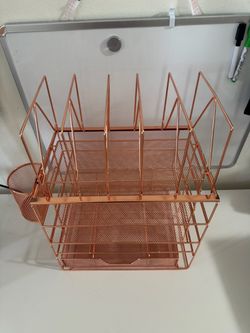 Rose Gold Metal Mesh Desk Organizer