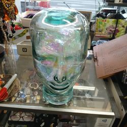 Vtg Aqua Glass Mannequin Head