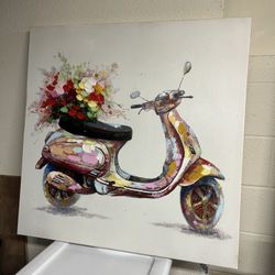 Stretched Canvas Moped Flowers Wall Painting