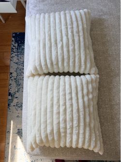 2 White Rabbit Faux Fur Throw Pillows