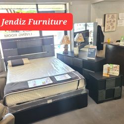 New Queen Bed Set 4pics Dresser Mirror Night 